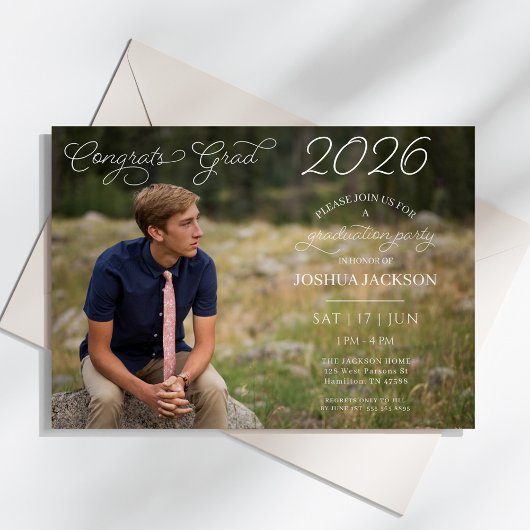 Invitation Modern Photo Script Horizontal Graduation Party