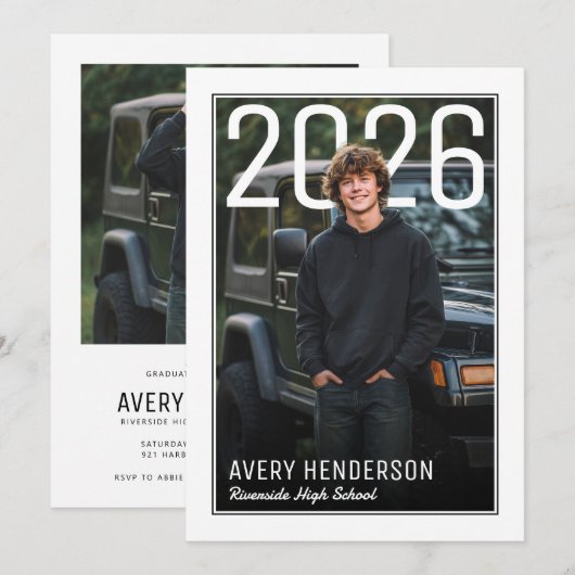 Invitation Modern PhotoPop Graduation Party (Devant / Derrière)