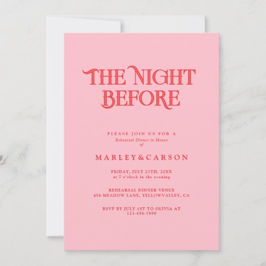 Invitation Modern Pink and Red Wedding Rehearsal Dinner (Devant)