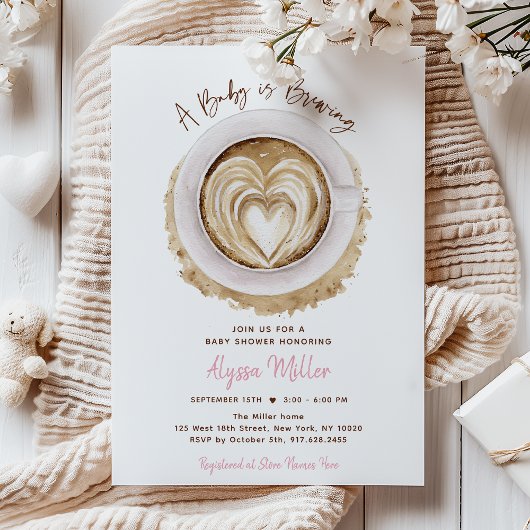 Invitation Modern Pink Baby Is Brewing Coffee Baby Shower