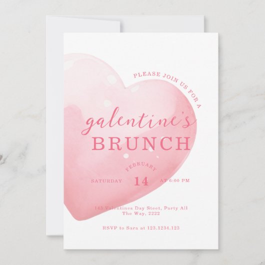 Invitation Modern Pink Big Heart Galentine's Day Brunch (Devant)