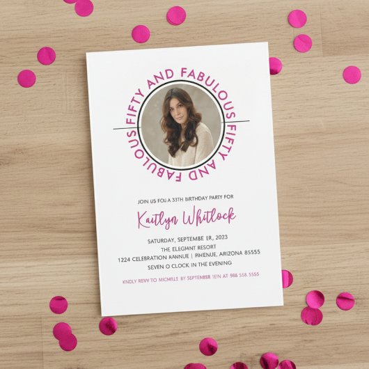 Invitation Modern Pink Black 50 and Fabulous 50th Birthday