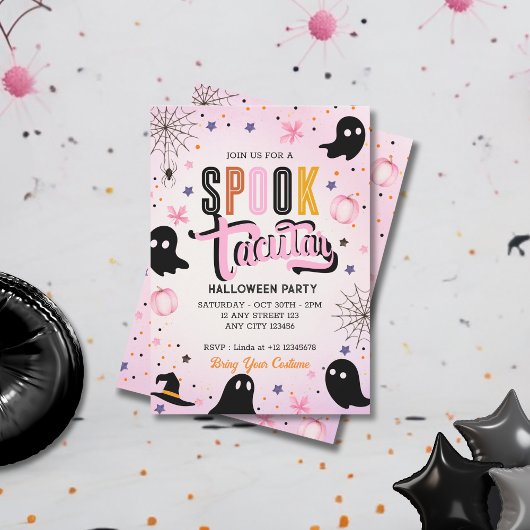 Invitation Modern Pink Black Sweet Spooktacular Halloween