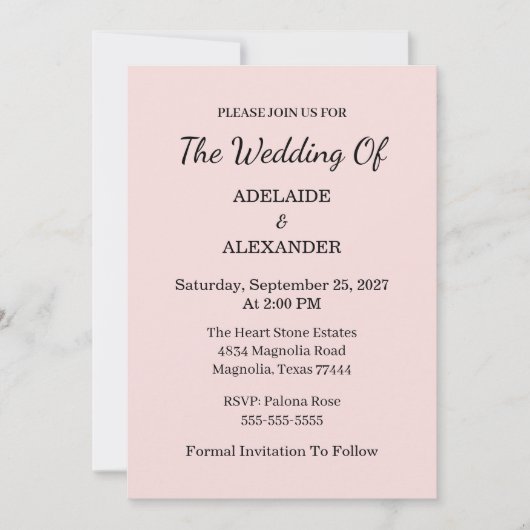 Invitation Modern Pink Blush Wedding Save The Date (Devant)