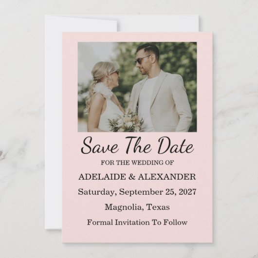 Invitation Modern Pink Blush Wedding Save The Date (Devant)