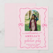 Invitation Modern Pink Bow Graduation Class of 2026 Photo  (Devant / Derrière)