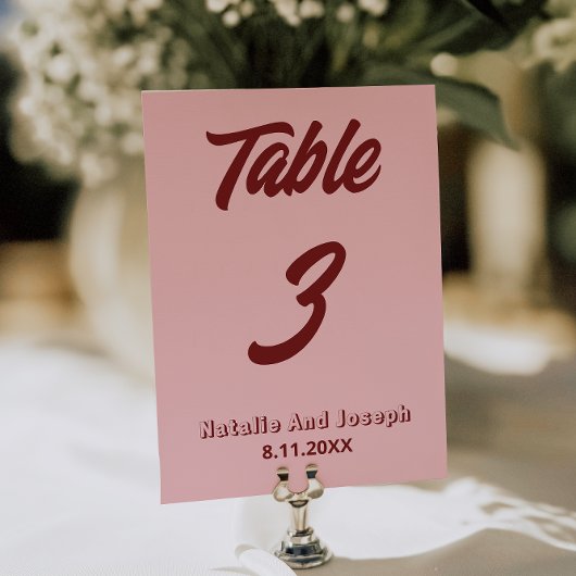 Invitation Modern Pink Burgundy Funky Wedding Table Number
