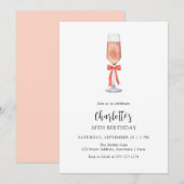 Invitation Modern Pink Champagne Bow Adult Birthday (Devant / Derrière)