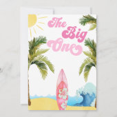 Invitation Modern Pink Girls Surf Wave Big One 1st Birthday (Dos)