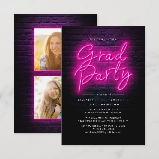 Invitation Modern Pink Grad 2025 Photo Graduation Party (Devant / Derrière)
