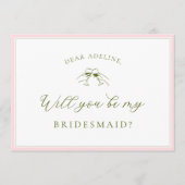 Invitation Modern Pink & Green Bridesmaid Proposal Card (Devant)