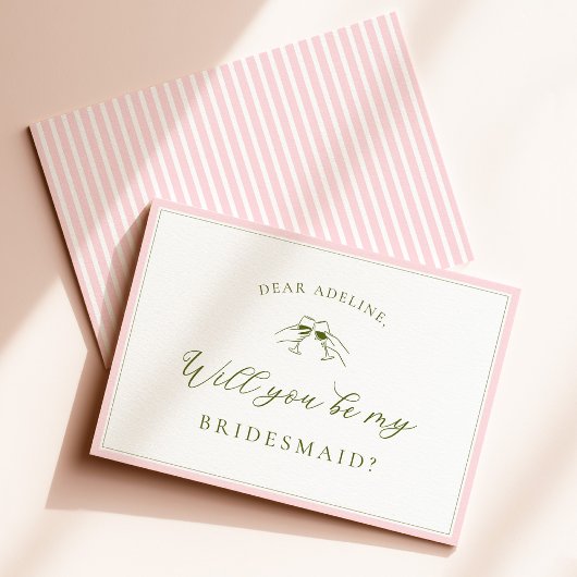 Invitation Modern Pink & Green Bridesmaid Proposal Card