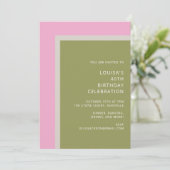 Invitation Modern Pink Green Simple Colorful Birthday Party (Debout devant)