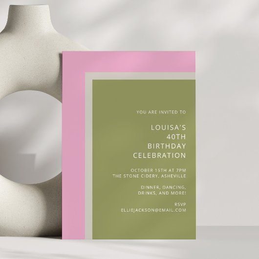 Invitation Modern Pink Green Simple Colorful Birthday Party