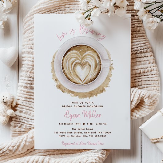 Invitation Modern Pink Love Is Brewing Coffee Bridal Shower