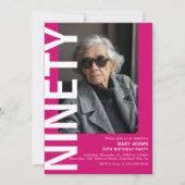 Invitation Modern Pink NINETY Photo 90th Birthday Party (Devant)