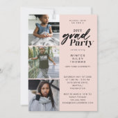 Invitation Modern Pink Now & then 3 Photo Graduation Party (Devant)