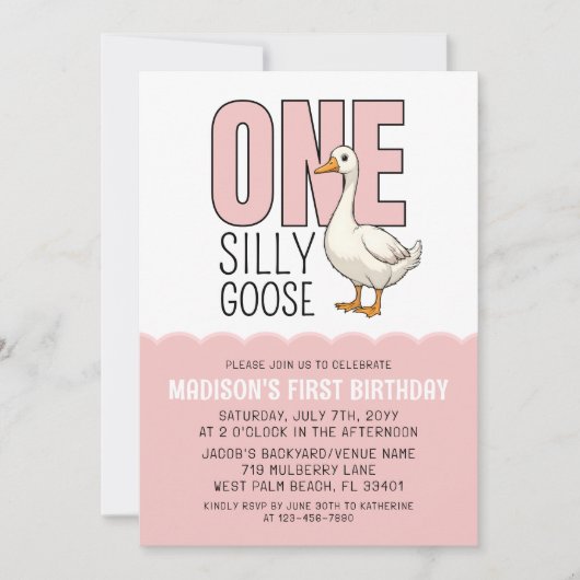 Invitation Modern Pink One Silly Goose 1er anniversaire (Devant)