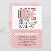Invitation Modern Pink One Silly Goose 1er anniversaire (Devant / Derrière)