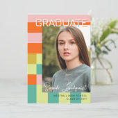 Invitation Modern Pink Orange Color Blocks Photo Graduation (Debout devant)