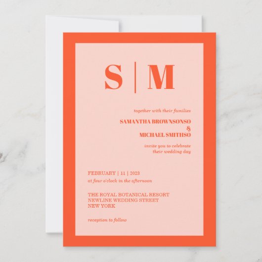 Invitation Modern pink orange Earth Tone Wedding (Devant)