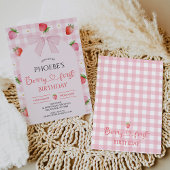 Invitation Modern Pink Plaid Arch Berry First Birthday