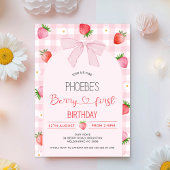 Invitation Modern Pink Plaid Arch Berry First Birthday