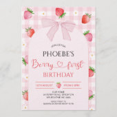 Invitation Modern Pink Plaid Arch Berry First Birthday (Devant)