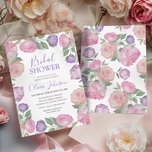 Invitation Modern Pink & Purple Floral Bridal Shower