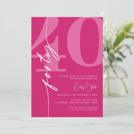 Invitation Modern Pink Quarante fête de 40e anniversaire (Debout devant)