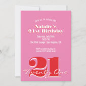 Invitation Modern Pink Red Minimalist 21st Birthday (Devant)