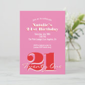 Invitation Modern Pink Red Minimalist 21st Birthday (Debout devant)
