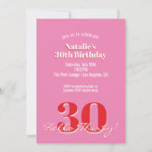 Invitation Modern Pink Red Minimalist 30th Birthday (Devant)