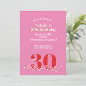 Invitation Modern Pink Red Minimalist 30th Birthday (Debout devant)