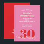 Invitation Modern Pink Red Minimalist 30th Birthday<br><div class="desc">Modern Pink Red Minimalist 30th Birthday Invitation Celebrate turning thirty in style with this modern pink retro 30th birthday invitation. Designed with clean typography and minimal layout, this chic template is perfect for the modern birthday girl who loves simple yet stylish design. Personalize with your name, party details, and RSVP...</div>