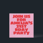 Invitation Modern Pink Red Photo Playful Bold Birthday 21st<br><div class="desc">This bold birthday invitation features oversized red block lettering on a bright pink background for a fun, modern look that stands out instantly. The playful layout and casual typography make it perfect for a lively 21st celebration or any upbeat birthday party. Ideal for anyone who wants an invite with color,...</div>