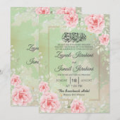 Invitation Modern Pink Roses, Gold Islamic Muslim Wedding (Devant / Derrière)
