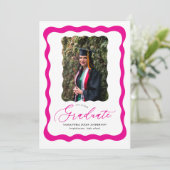 Invitation Modern Pink Script Photo Graduation Party (Debout devant)