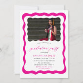 Invitation Modern Pink Script Photo Graduation Party (Dos)