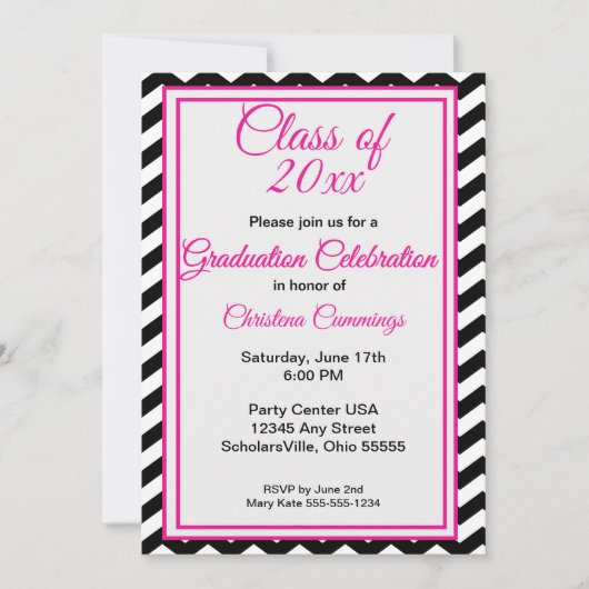Invitation Modern Pink Script with Chevron Border Graduation (Devant)