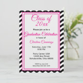 Invitation Modern Pink Script with Chevron Border Graduation (Debout devant)