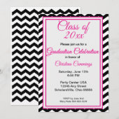 Invitation Modern Pink Script with Chevron Border Graduation (Devant / Derrière)