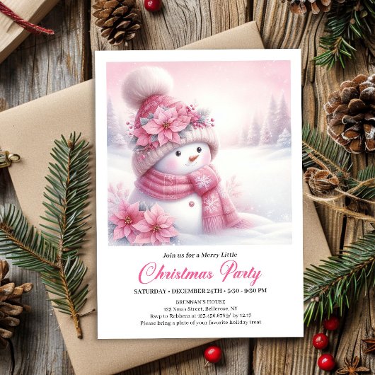 Invitation Modern Pink Snowman Kids Download Christmas Invite