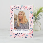 Invitation Modern Pink Terrazzo Photo Graduation Party (Debout devant)
