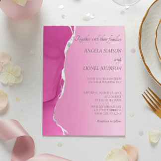 Invitation Modern Pink Torn-Edge Wedding