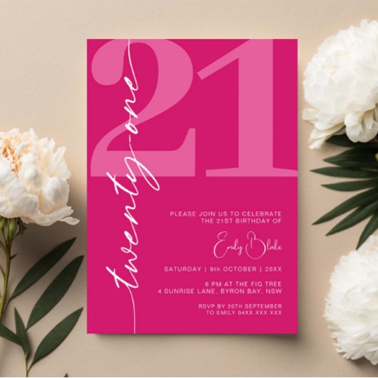 Invitation Modern Pink Vingt et un 21e fête d'anniversaire