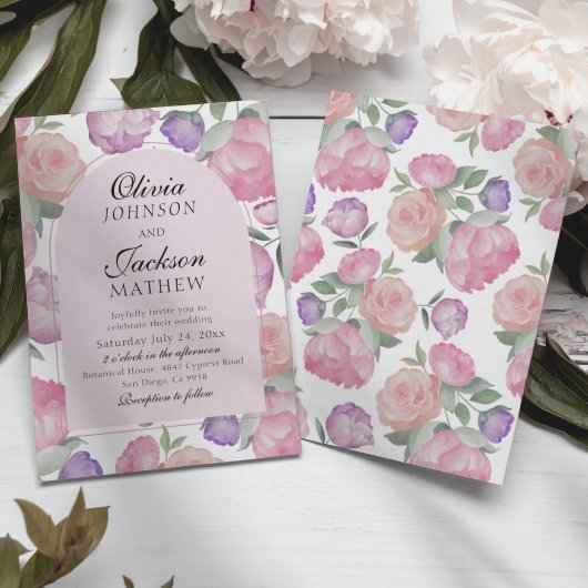 Invitation Modern Pink & Watercolor Floral Wedding