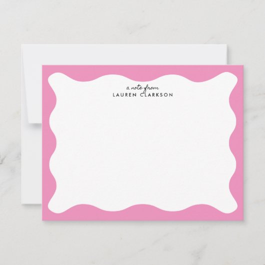 Invitation Modern Pink Wavy Frame Stationery Note Card (Devant)