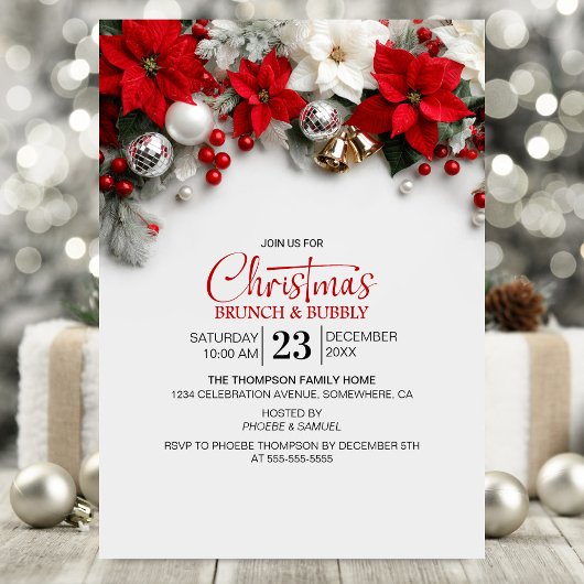 Invitation Modern Poinsettia Christmas Brunch