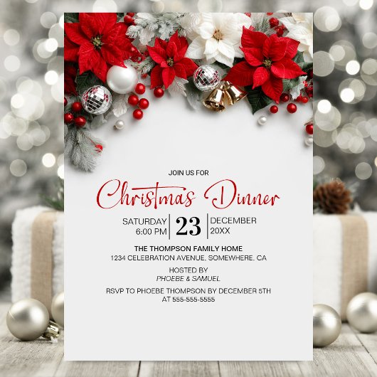 Invitation Modern Poinsettia Christmas Dinner Party